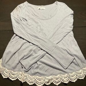 Abercrombie & Fitch Light Gray Long Sleeve Top with Lace Hem